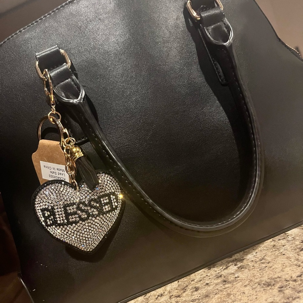 Rhinestone Blessed purse/keychain puffy tassel great look for any bag - Picture 3 of 3